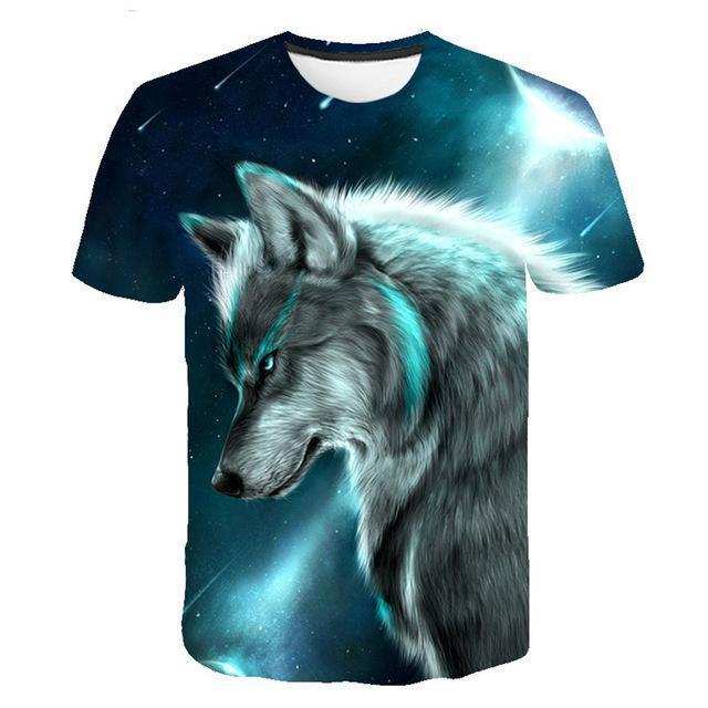 Summer T shirt Men Streetwear Round Neck Short Sleeve Tees Tops Funny Animal Male Clothes Casual Wolf 3D Print Tshirt