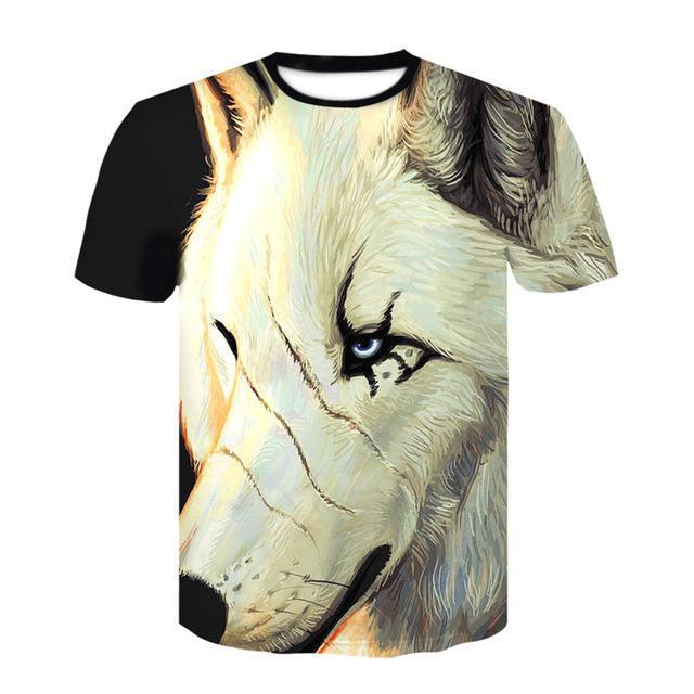 Summer T shirt Men Streetwear Round Neck Short Sleeve Tees Tops Funny Animal Male Clothes Casual Wolf 3D Print Tshirt