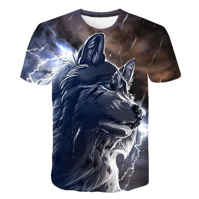 Summer T shirt Men Streetwear Round Neck Short Sleeve Tees Tops Funny Animal Male Clothes Casual Wolf 3D Print Tshirt