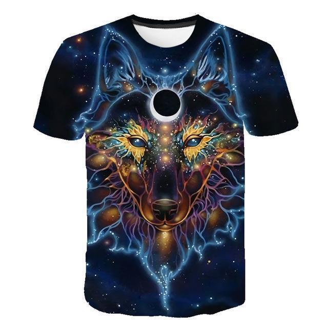 Summer T shirt Men Streetwear Round Neck Short Sleeve Tees Tops Funny Animal Male Clothes Casual Wolf 3D Print Tshirt