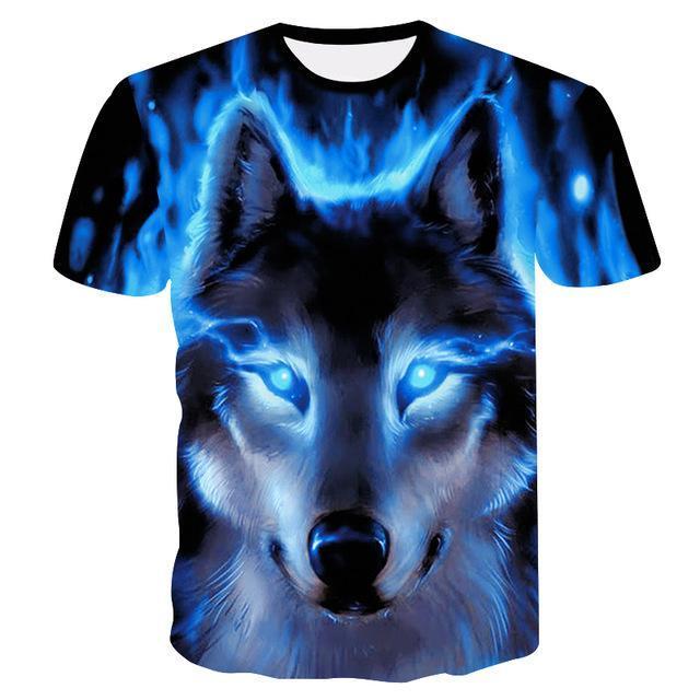 Summer T shirt Men Streetwear Round Neck Short Sleeve Tees Tops Funny Animal Male Clothes Casual Wolf 3D Print Tshirt