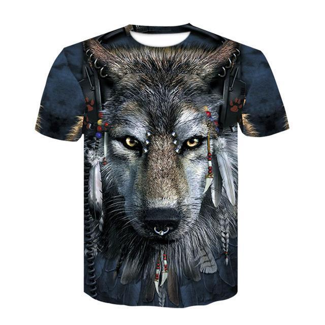 Summer T shirt Men Streetwear Round Neck Short Sleeve Tees Tops Funny Animal Male Clothes Casual Wolf 3D Print Tshirt