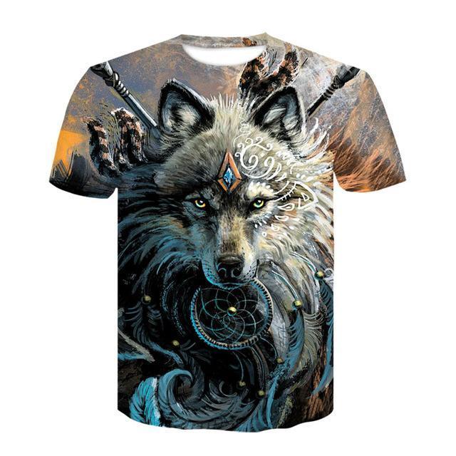 Summer T shirt Men Streetwear Round Neck Short Sleeve Tees Tops Funny Animal Male Clothes Casual Wolf 3D Print Tshirt