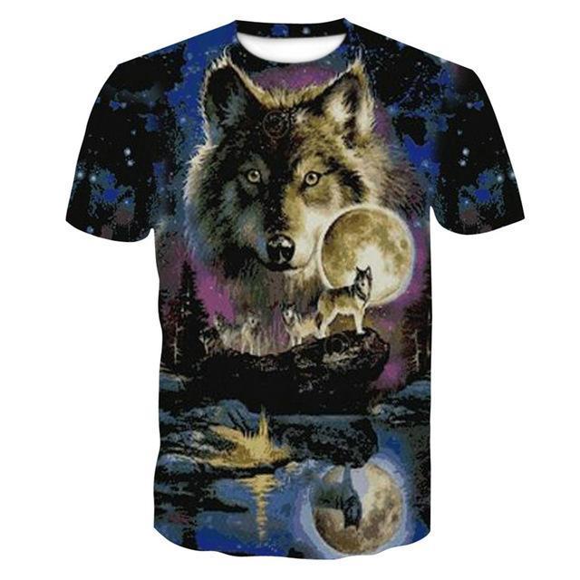 Summer T shirt Men Streetwear Round Neck Short Sleeve Tees Tops Funny Animal Male Clothes Casual Wolf 3D Print Tshirt