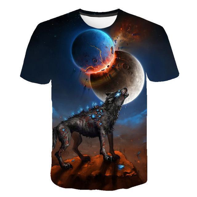 Summer T shirt Men Streetwear Round Neck Short Sleeve Tees Tops Funny Animal Male Clothes Casual Wolf 3D Print Tshirt