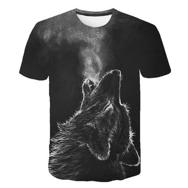 Summer T shirt Men Streetwear Round Neck Short Sleeve Tees Tops Funny Animal Male Clothes Casual Wolf 3D Print Tshirt