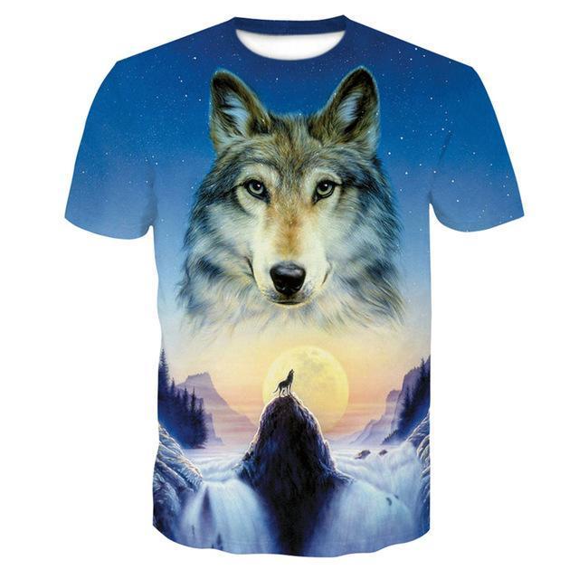 Summer T shirt Men Streetwear Round Neck Short Sleeve Tees Tops Funny Animal Male Clothes Casual Wolf 3D Print Tshirt