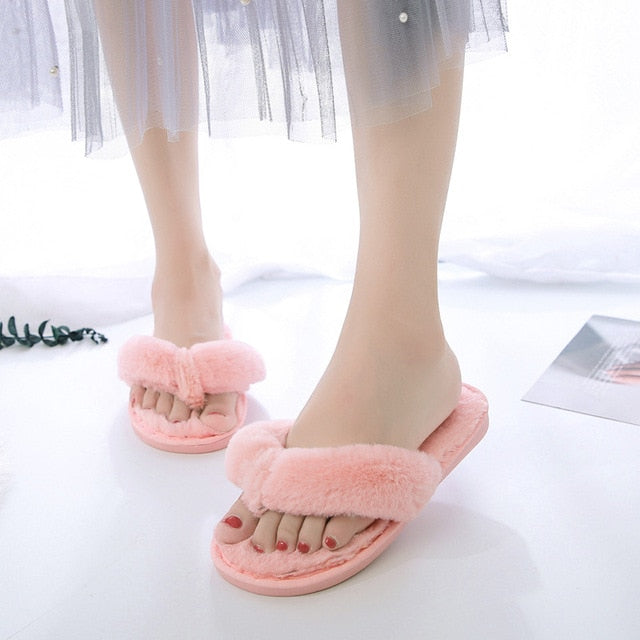 Warm Fluffy Slippers Women Cozy Faux Fur Cross Indoor Floor Slides Flat Soft Furry Shoes Ladies Female Celebrities Flip Flops