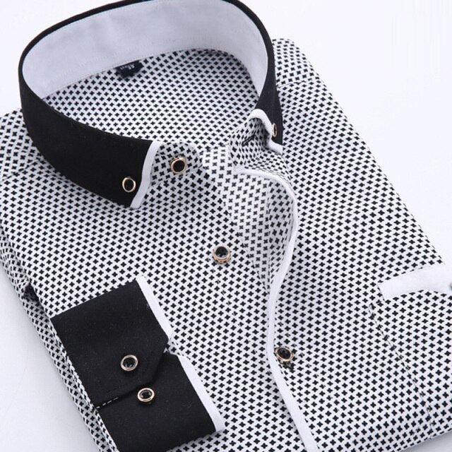 Printed Men Dress Shirt New Fashion Men's Slim Fit Social Business Shirt Male Long Sleeve Formal Shirts Men Tops Clothes MY199