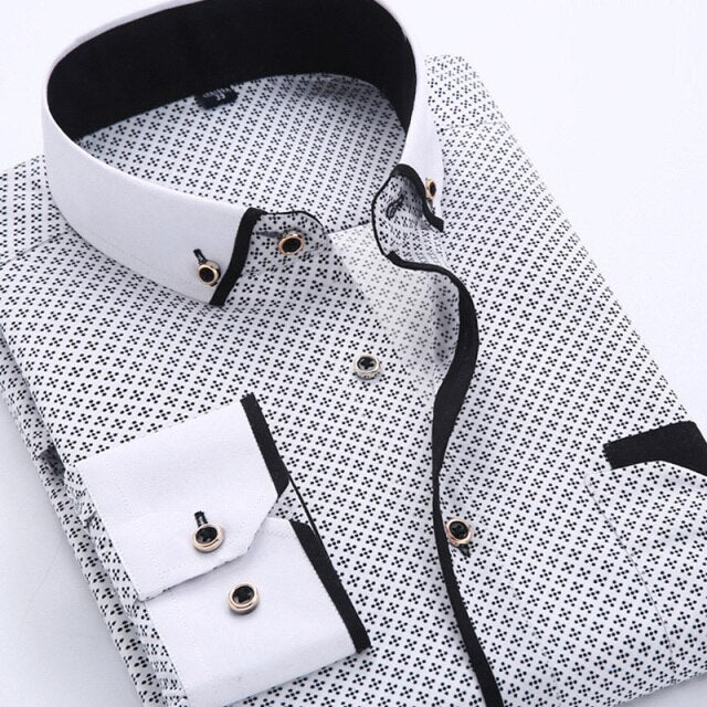 Printed Men Dress Shirt New Fashion Men's Slim Fit Social Business Shirt Male Long Sleeve Formal Shirts Men Tops Clothes MY199