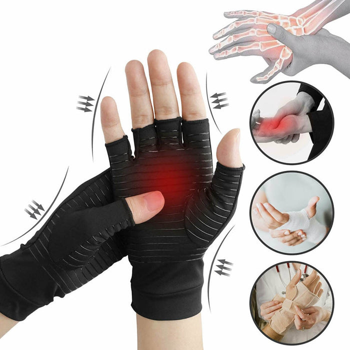 1 Pair Copper Fiber Compression Arthritis Gloves Pain Relief Wrist Joints Support Brace