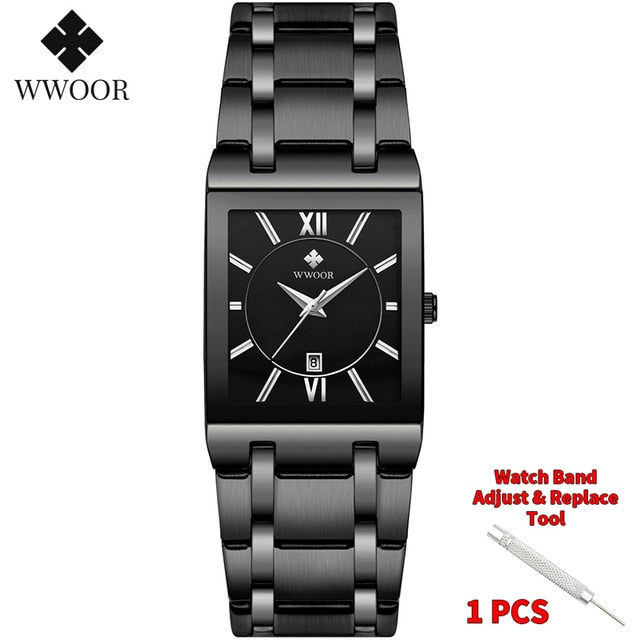 Relogio Masculino WWOOR Gold Watch Men Square Mens Watches Top Brand Luxury Golden Quartz Stainless Steel Waterproof Wrist Watch