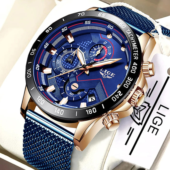 LIGE Fashion Mens Watches Top Brand Luxury WristWatch Quartz Clock Blue Watch Men Waterproof Sport Chronograph Relogio Masculino