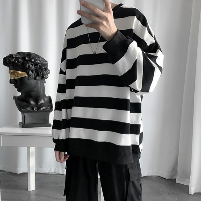 Harajuku Fashion Striped Long Sleeves T Shirt Loose Vintage Unisex Clothes Minimalist Style Clothes Hot Sale Hip Hop Streetwear