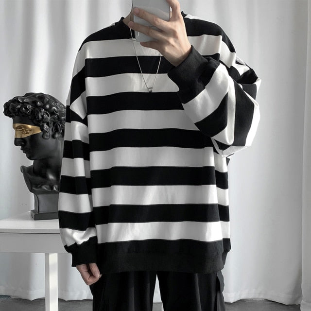 Harajuku Fashion Striped Long Sleeves T Shirt Loose Vintage Unisex Clothes Minimalist Style Clothes Hot Sale Hip Hop Streetwear