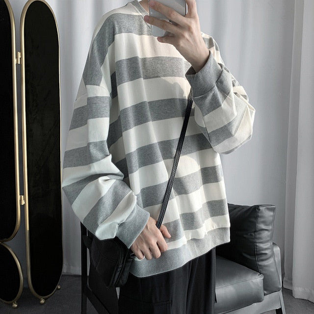 Harajuku Fashion Striped Long Sleeves T Shirt Loose Vintage Unisex Clothes Minimalist Style Clothes Hot Sale Hip Hop Streetwear