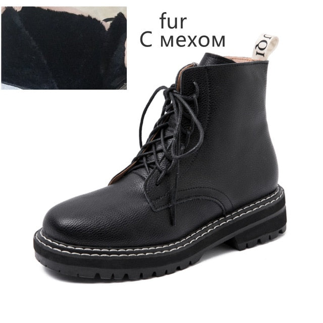 AIYUQI Women Shoes Boots Ankle 2021 Autumn British Wind Genuine Leather Thick With Fur Ladies Short Boots Motorcycle Martin