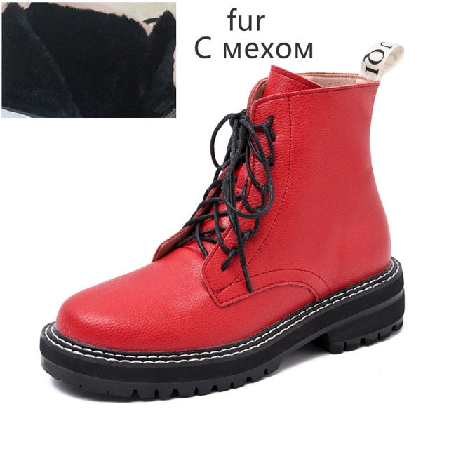 AIYUQI Women Shoes Boots Ankle 2021 Autumn British Wind Genuine Leather Thick With Fur Ladies Short Boots Motorcycle Martin