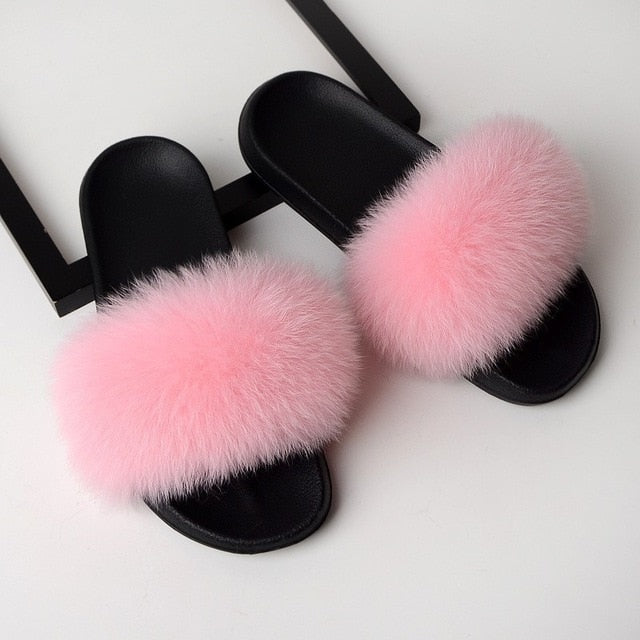 SARSALLYA Fur Slippers Women Real Fox Fur Slides Home Furry Flat Sandals Female Cute Fluffy House Shoes Woman Brand Luxury 2021