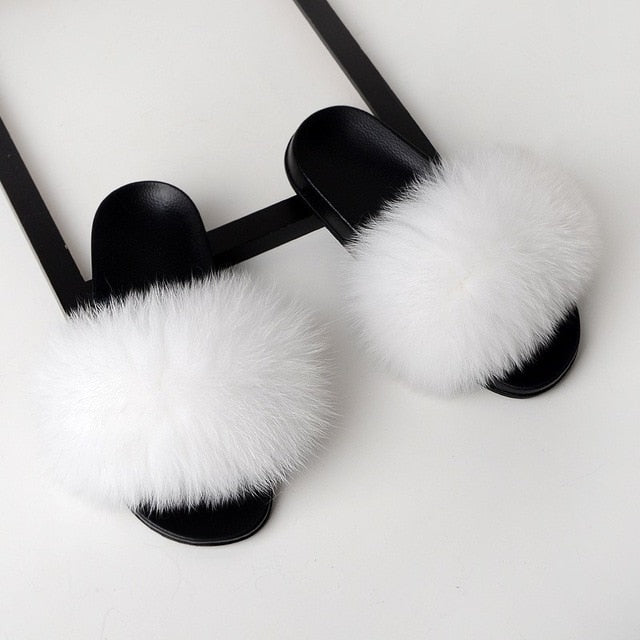 SARSALLYA Fur Slippers Women Real Fox Fur Slides Home Furry Flat Sandals Female Cute Fluffy House Shoes Woman Brand Luxury 2021