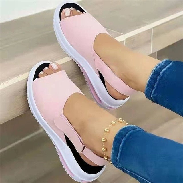 Shoes Women Platform Sandals 2021 Velcro Stretch Fabric Summer Women's Comfort Walking Ladies Sandalias Female Casual Footwear