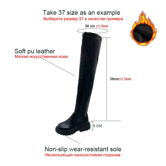 slim flat Thigh High Boots Platform Women Slim Thick Sole Over The Knee Boots Women Shoes Black Winter Long Boots Women 2020