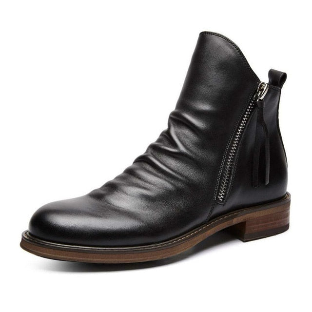 Men Leather Boots 2021 Fashion High-top Tassel Zip PU Leather Shoes Autumn Winter Ankle Boots Men Martin Boots Plus Size 48