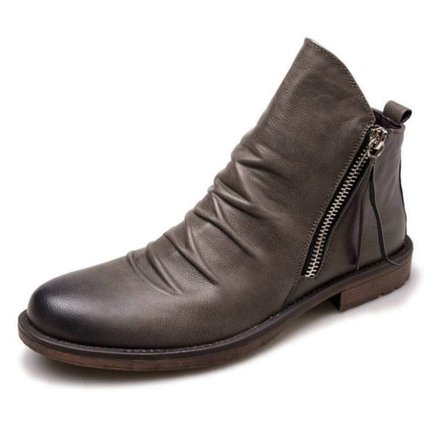 Men Leather Boots 2021 Fashion High-top Tassel Zip PU Leather Shoes Autumn Winter Ankle Boots Men Martin Boots Plus Size 48