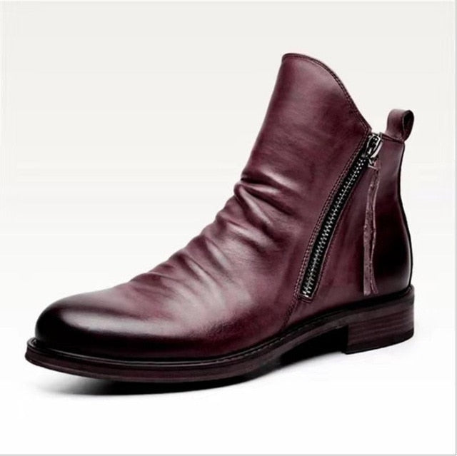 Men Leather Boots 2021 Fashion High-top Tassel Zip PU Leather Shoes Autumn Winter Ankle Boots Men Martin Boots Plus Size 48