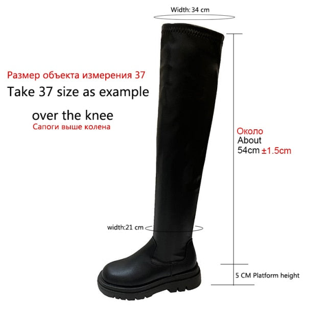 Black flat Over The Knee Boots Women shoes Platform Thigh High Boots Winter Shoes Long Boots Women 2020 Thick Sole Botas Mujer