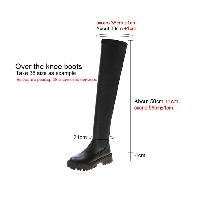 Black flat Over The Knee Boots Women shoes Platform Thigh High Boots Winter Shoes Long Boots Women 2020 Thick Sole Botas Mujer