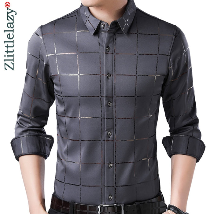 2021 Brand Casual Spring Luxury Plaid Long Sleeve Slim Fit Men Shirt Streetwear Social Dress Shirts Mens Fashions Jersey 2309