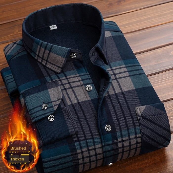 Formal Shirt For Men 2020 Long Sleeve Fleece Warm Plaid Oversized Plaid Collar Shirt Winter Velvet Clothing warm Plaid shirt 5XL