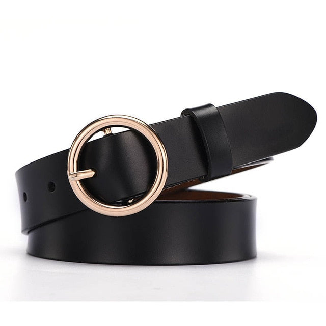 Leather Belts for Women Fashion Jeans Classic Retro Simple Round Buckle Female pin new Denim dress Sword goth Luxury punk gothic