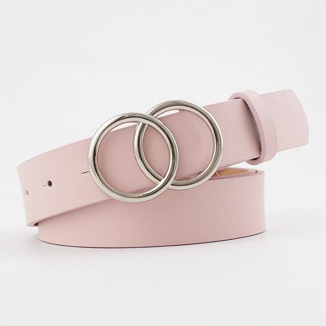 Double Ring Women Belt Fashion Waist Belt PU Leather Metal Buckle Heart Pin Belts For Ladies Leisure Dress Jeans Wild Waistband