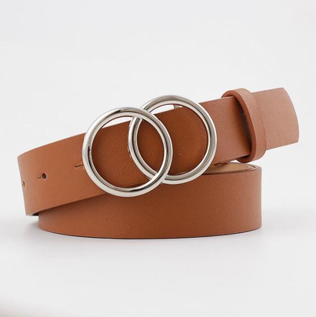 Double Ring Women Belt Fashion Waist Belt PU Leather Metal Buckle Heart Pin Belts For Ladies Leisure Dress Jeans Wild Waistband