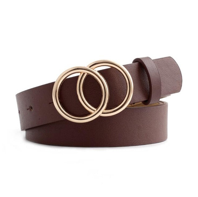 Double Ring Women Belt Fashion Waist Belt PU Leather Metal Buckle Heart Pin Belts For Ladies Leisure Dress Jeans Wild Waistband