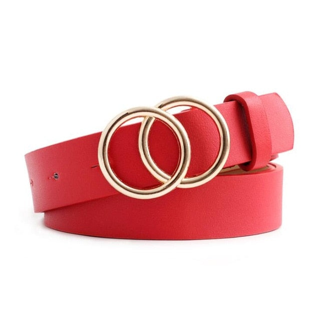 Double Ring Women Belt Fashion Waist Belt PU Leather Metal Buckle Heart Pin Belts For Ladies Leisure Dress Jeans Wild Waistband