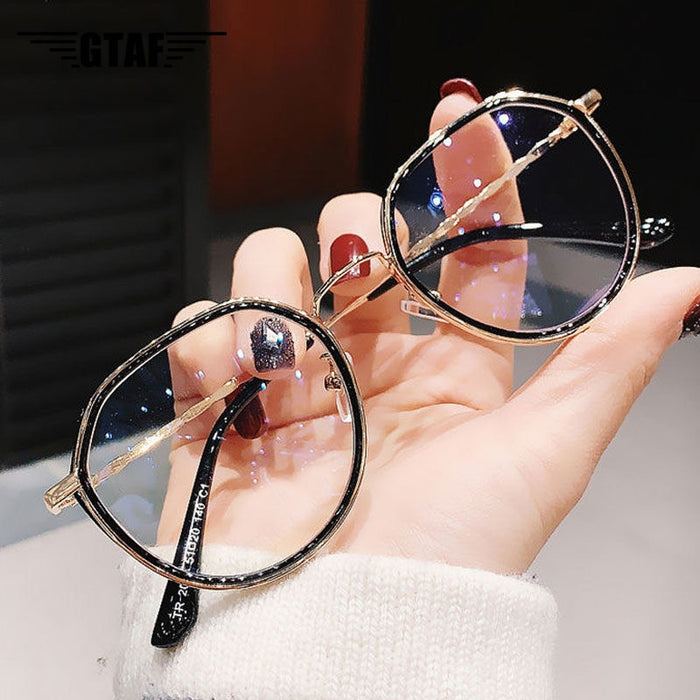 -1.0 -1.5 -2.0 -2.5 -3.0 To -6.0 Women Men Fashion Round Myopia Glasses Oversized Eyeglasses Frames Students Metal Clear Glasses