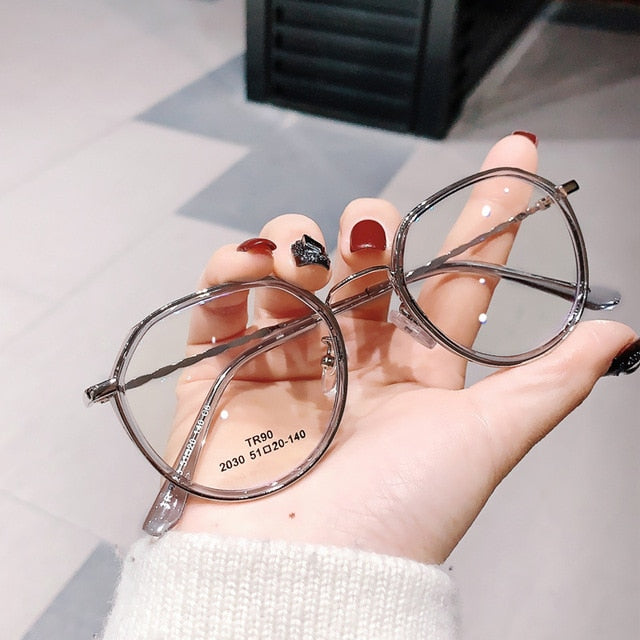 -1.0 -1.5 -2.0 -2.5 -3.0 To -6.0 Women Men Fashion Round Myopia Glasses Oversized Eyeglasses Frames Students Metal Clear Glasses