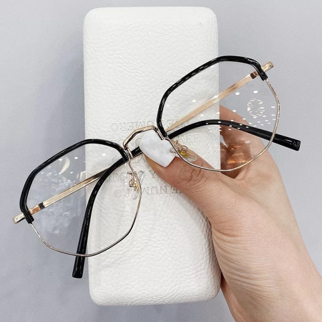 -1.0 -1.5 -2.0 -2.5 -3.0 To -6.0 Women Men Fashion Round Myopia Glasses Oversized Eyeglasses Frames Students Metal Clear Glasses