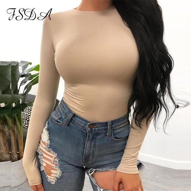 FSDA Long Sleeve Black Bodysuit O Neck Casual Spring Winter White Body Top Sexy Women 2020 Bodysuits Streetwear