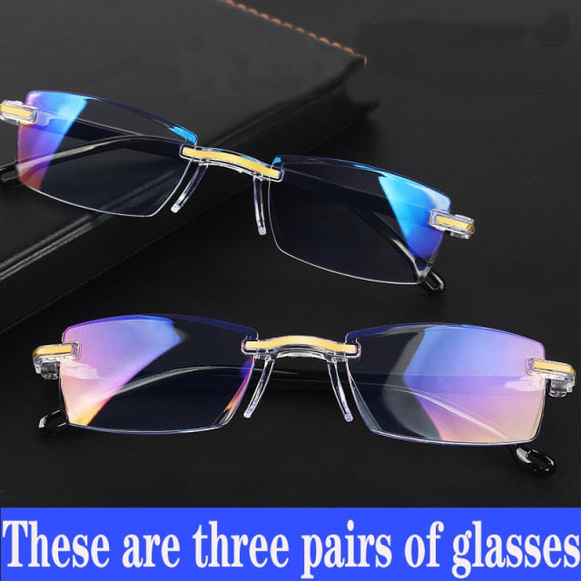 New Anti Blue Ray Reading Glasses Men Women Rimless Cutting Presbyopia Eyewear for Ladies Blue Light Glasses