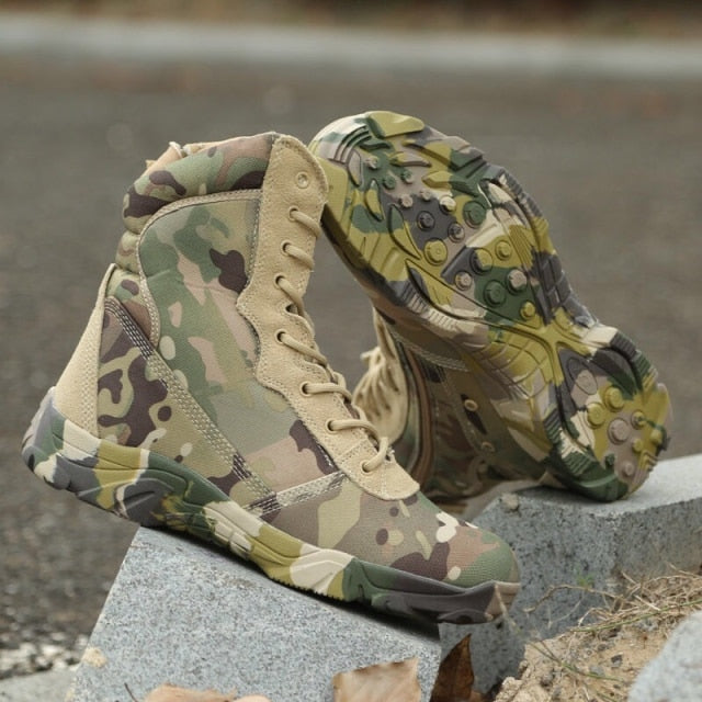 Men's Shoes Motorcycle Boots Camouflage Combat Ankle Boots Work Safety Military Boots Men Hiking Hunting Shoes Botas Militares