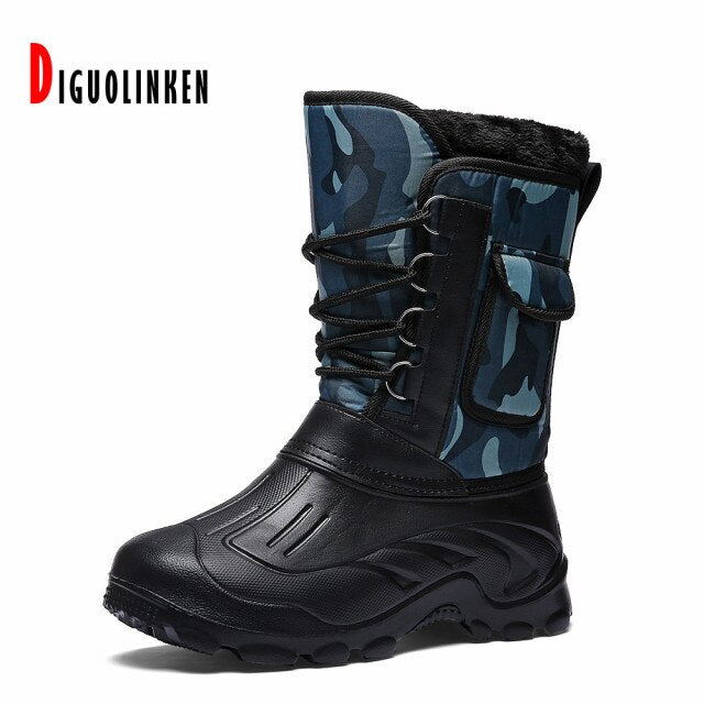 2021 Men Boots Waterproof Warm Fur Winter Men Snow Boots Outdoor Comfort Casual Camouflage Work Fishing Boot Mid-Calf  Footwear