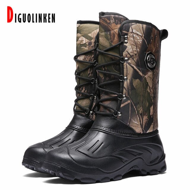 2021 Men Boots Waterproof Warm Fur Winter Men Snow Boots Outdoor Comfort Casual Camouflage Work Fishing Boot Mid-Calf  Footwear