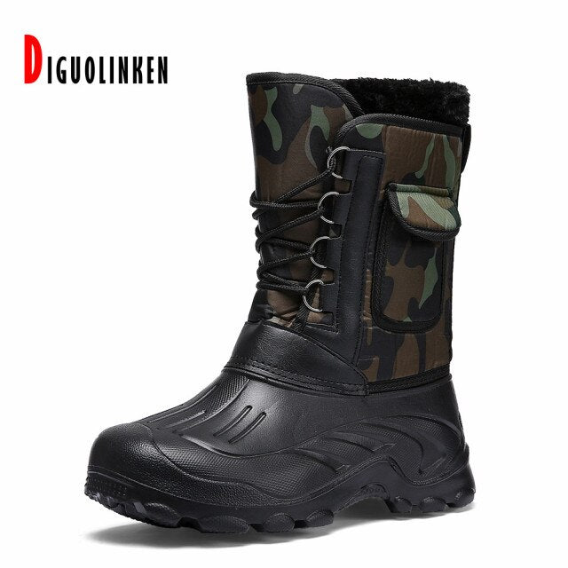 2021 Men Boots Waterproof Warm Fur Winter Men Snow Boots Outdoor Comfort Casual Camouflage Work Fishing Boot Mid-Calf  Footwear