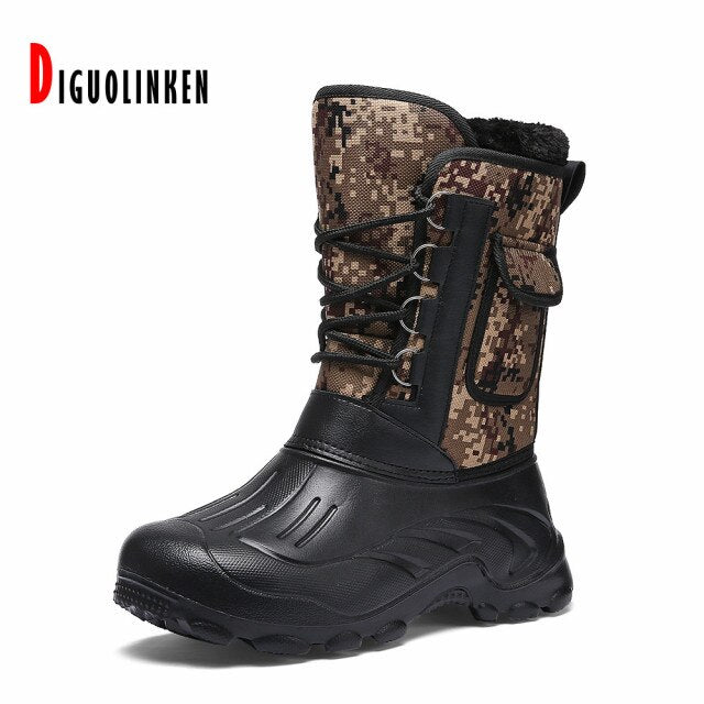 2021 Men Boots Waterproof Warm Fur Winter Men Snow Boots Outdoor Comfort Casual Camouflage Work Fishing Boot Mid-Calf  Footwear