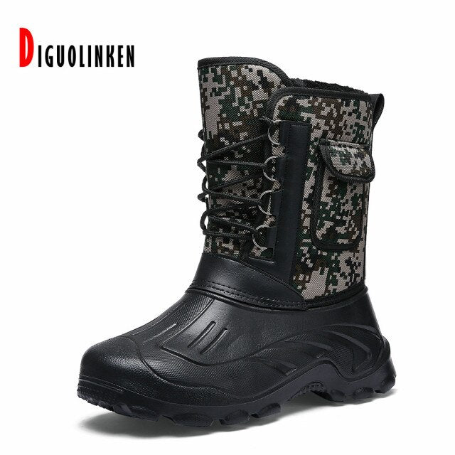 2021 Men Boots Waterproof Warm Fur Winter Men Snow Boots Outdoor Comfort Casual Camouflage Work Fishing Boot Mid-Calf  Footwear