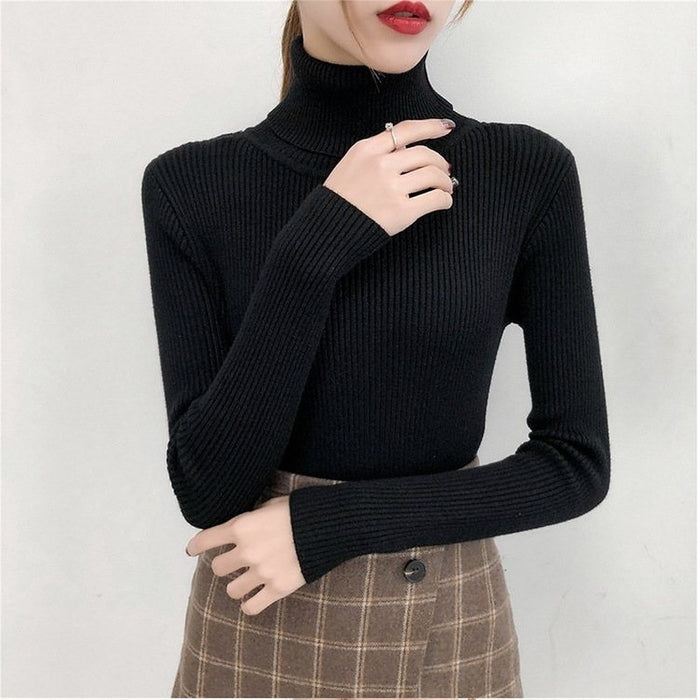 Bonjean Autumn Winter Knitted Jumper Tops turtleneck Pullovers Casual Sweaters Women Shirt Long Sleeve Tight Sweater Girls